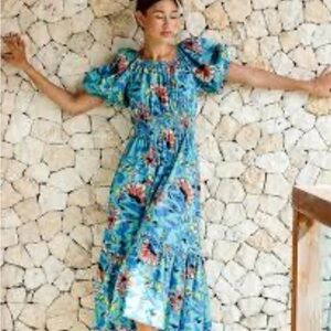 Cleobella Misha Ankle tiered ruffle puff sleeve dress in Calypso size sm…